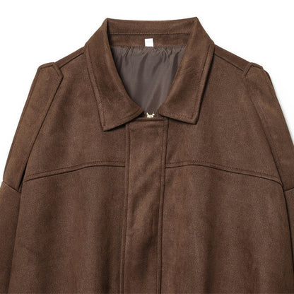 Suede Effect Bomber Jacket Coat