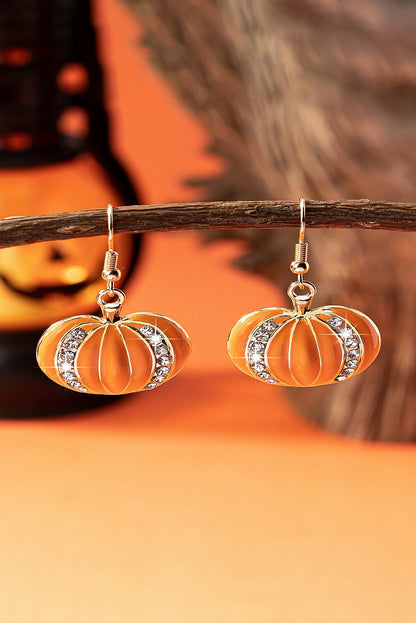 Orange Halloween Rhinestone Pumpkin Hook Earrings - HieuLuxe