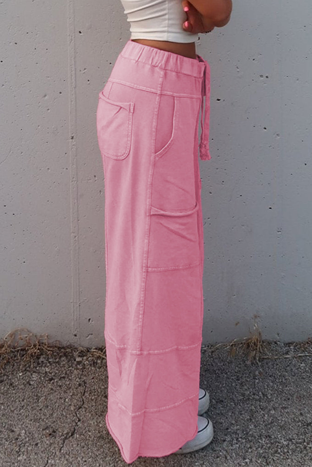 Bonbon Mineral Wash Exposed Seam Wide Leg Cargo Pants - HieuLuxe