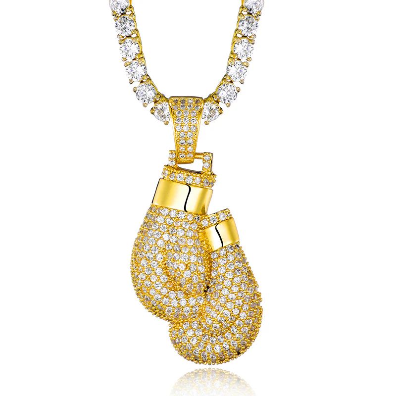 7ct Lab Diamond Boxing Gloves Pendant & Chain | IGI Certified VS | 10K