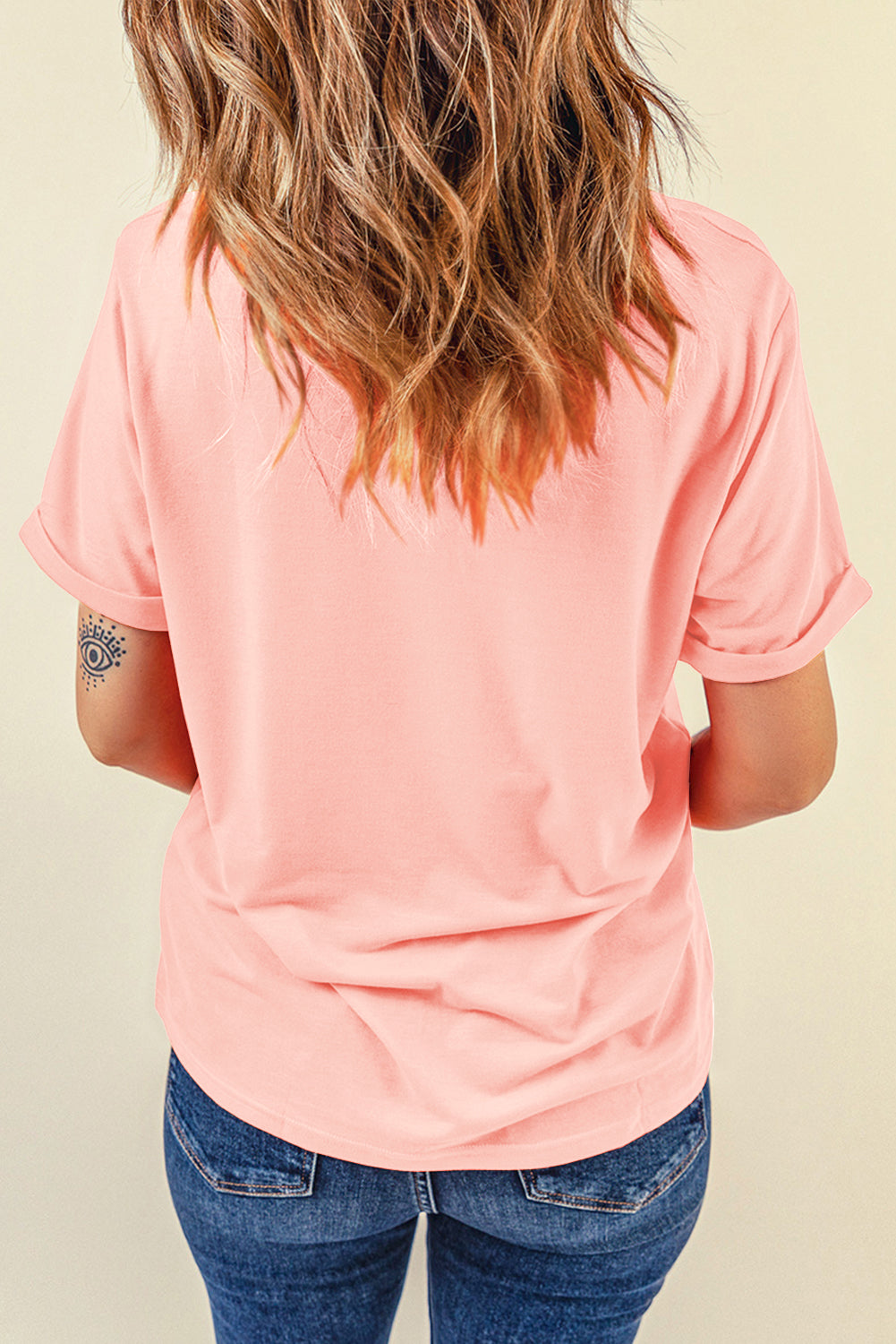 Pink Retro Checkered teach and Bow Pencil Graphic T Shirt - HieuLuxe