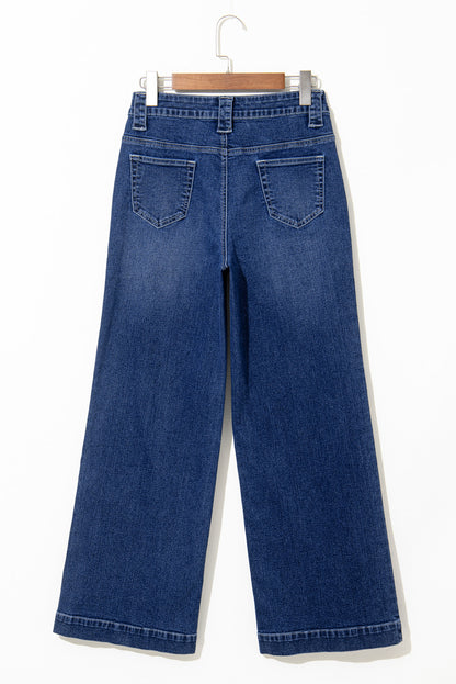 Sail Blue Wide Leg Pocketed High Waist Jeans - HieuLuxe