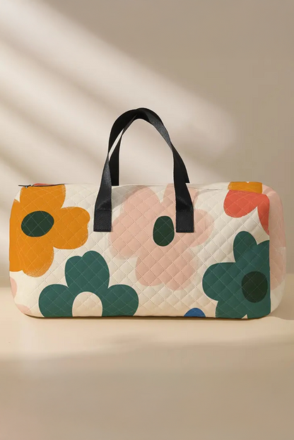 White Floral Quilted Tote Bag - HieuLuxe
