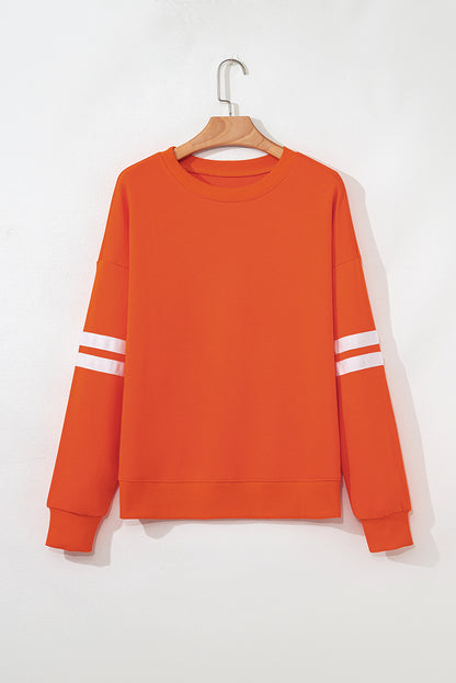 Orange Preppy Striped Sleeve Loose Sweatshirt - HieuLuxe