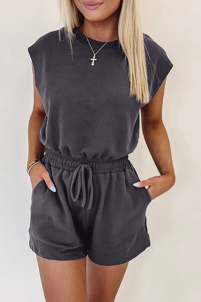 Bristol Black Backless Drawstring Waist Knit Romper - HieuLuxe