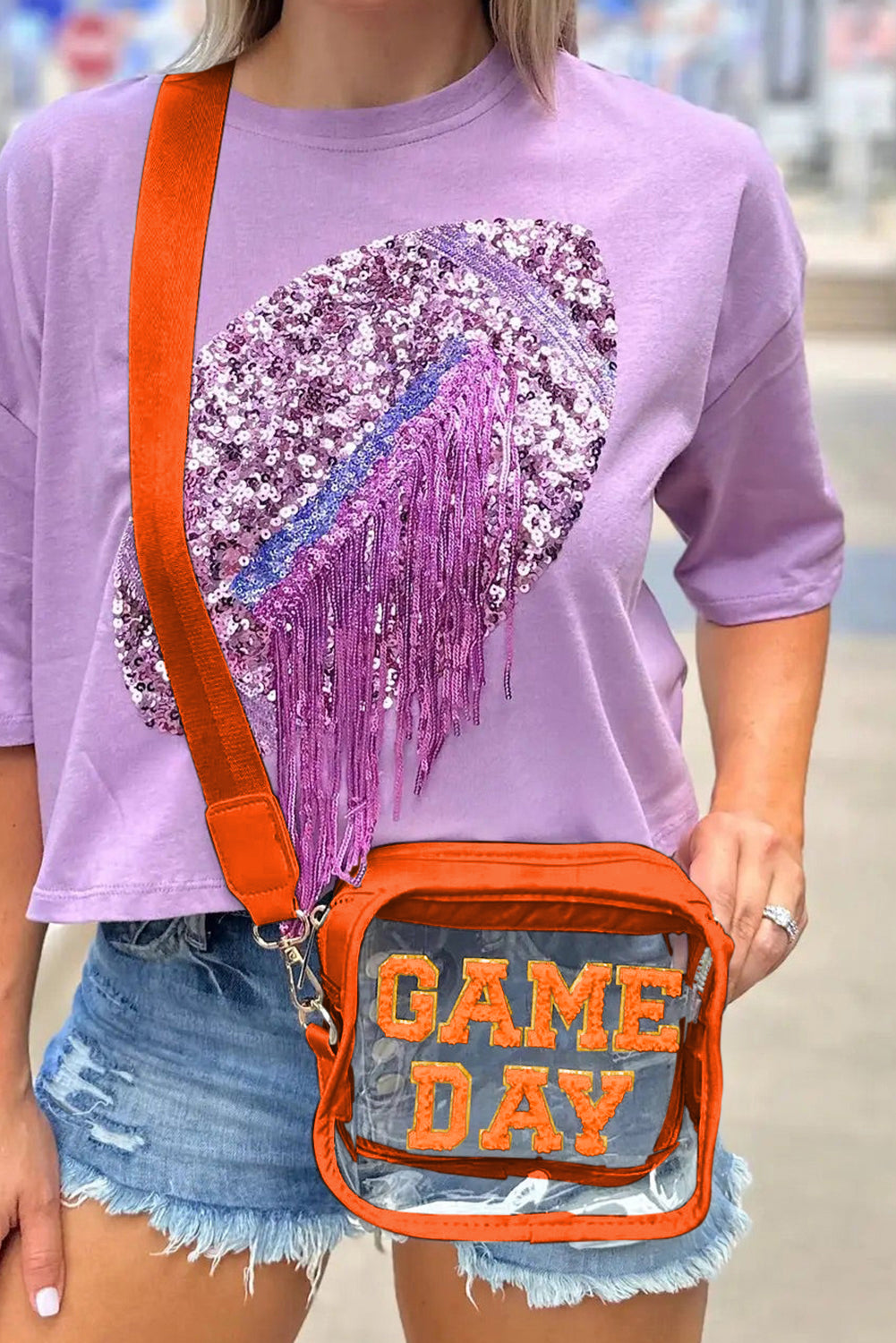 Orange Chenille GAME DAY Pattern Clear Bag - HieuLuxe