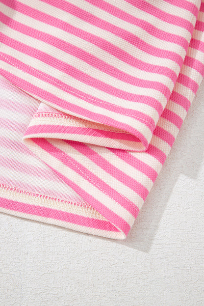 Pink Striped Bowknot Backless Drop Sleeve T-Shirt - HieuLuxe