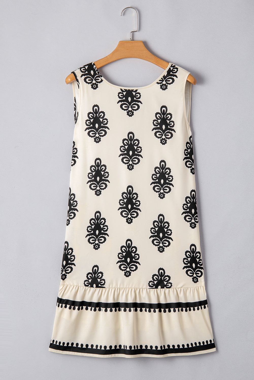 Beige Geometric Printed Sleeveless Hollowed Bowknot Back Mini Dress - HieuLuxe