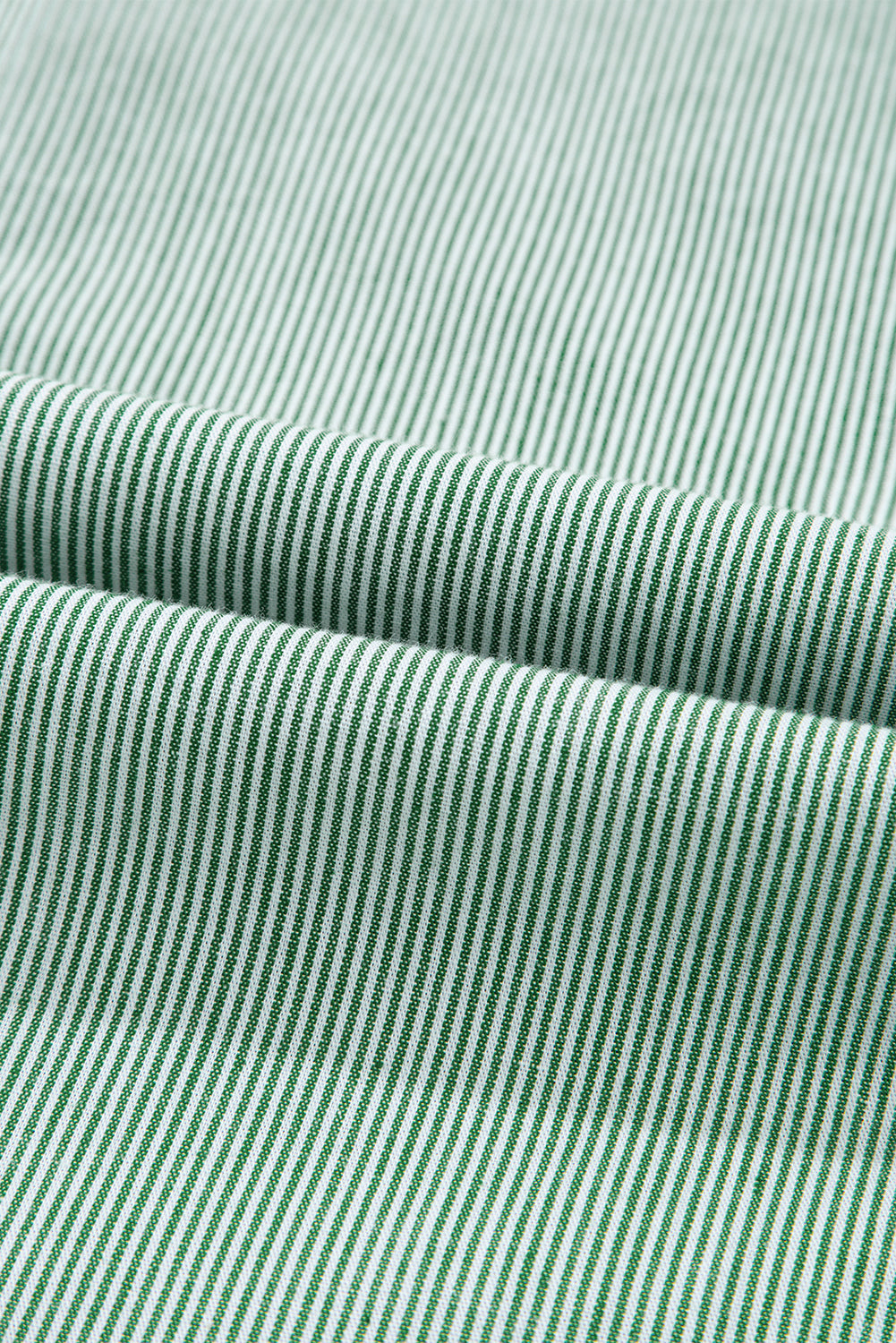 Green Stripe Frill Trim Pocket Button Up Mini Dress - HieuLuxe