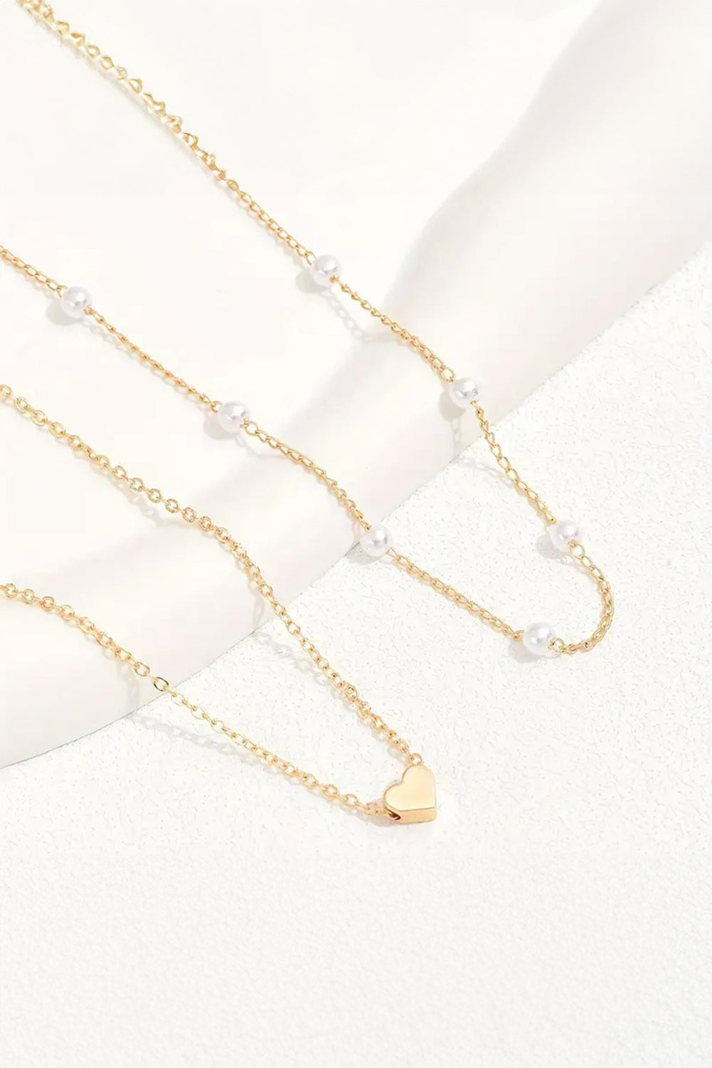 Gold Pearl Heart Chain Necklace - HieuLuxe