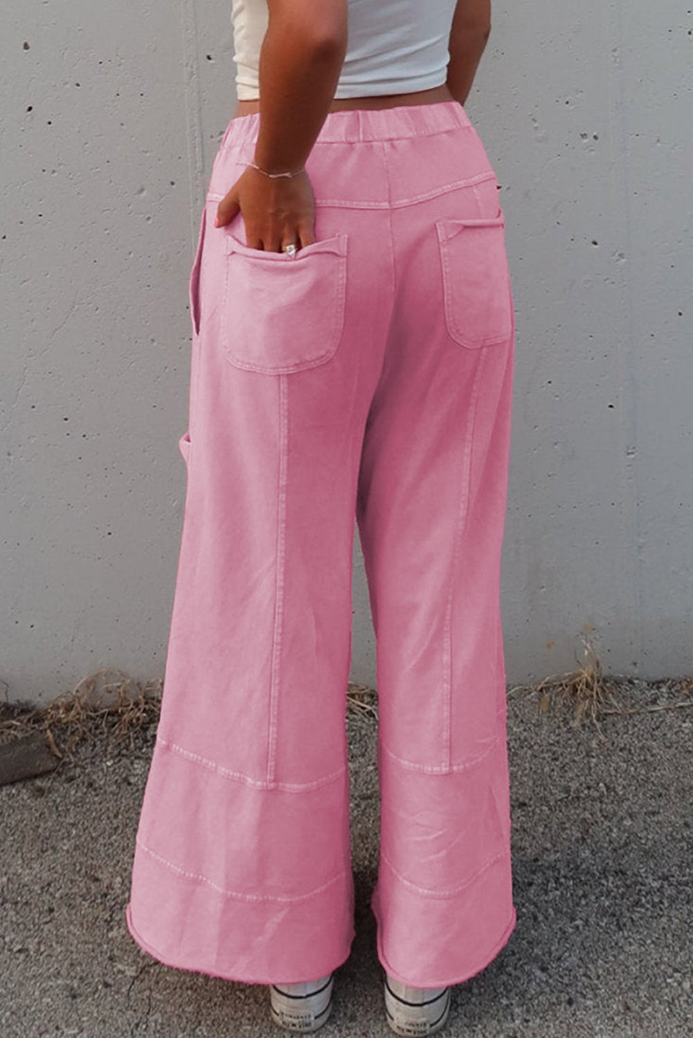 Bonbon Mineral Wash Exposed Seam Wide Leg Cargo Pants - HieuLuxe