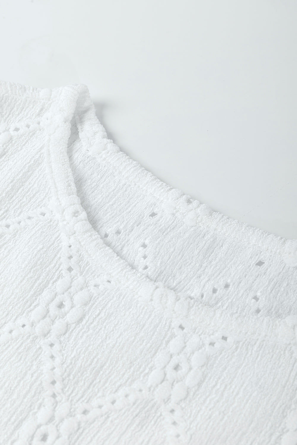 White Embroidered Floral Geometric Button Short Sleeve Top - HieuLuxe