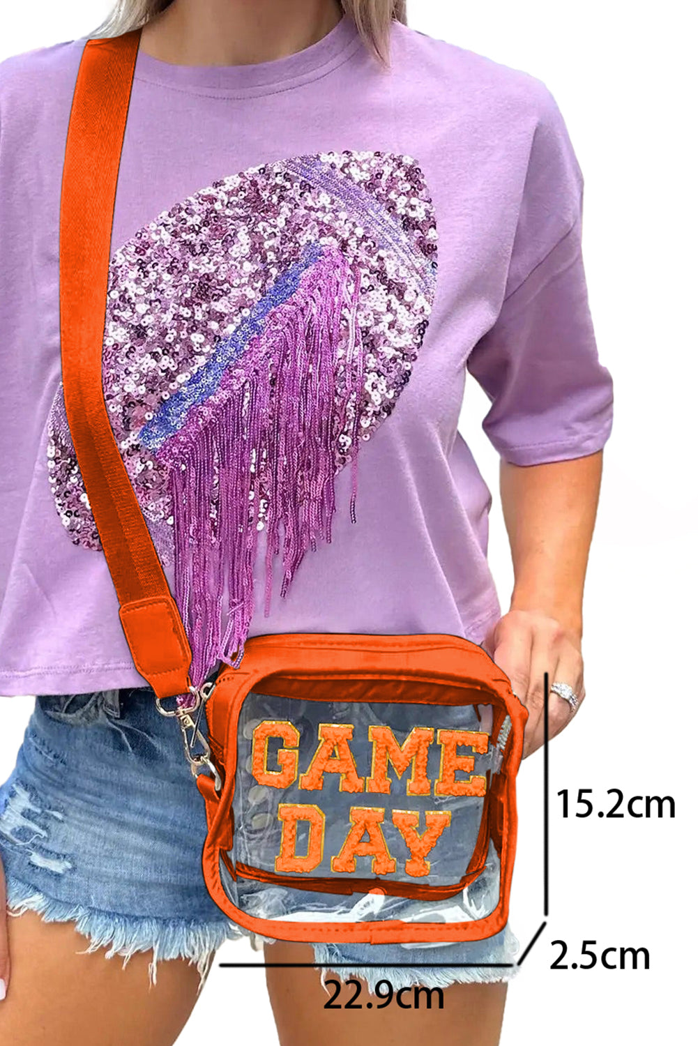 Orange Chenille GAME DAY Pattern Clear Bag - HieuLuxe