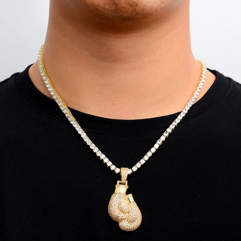 7ct Lab Diamond Boxing Gloves Pendant & Chain | IGI Certified VS | 10K