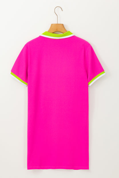 Rose Red Pop of Color Neckline T-shirt Dress - HieuLuxe