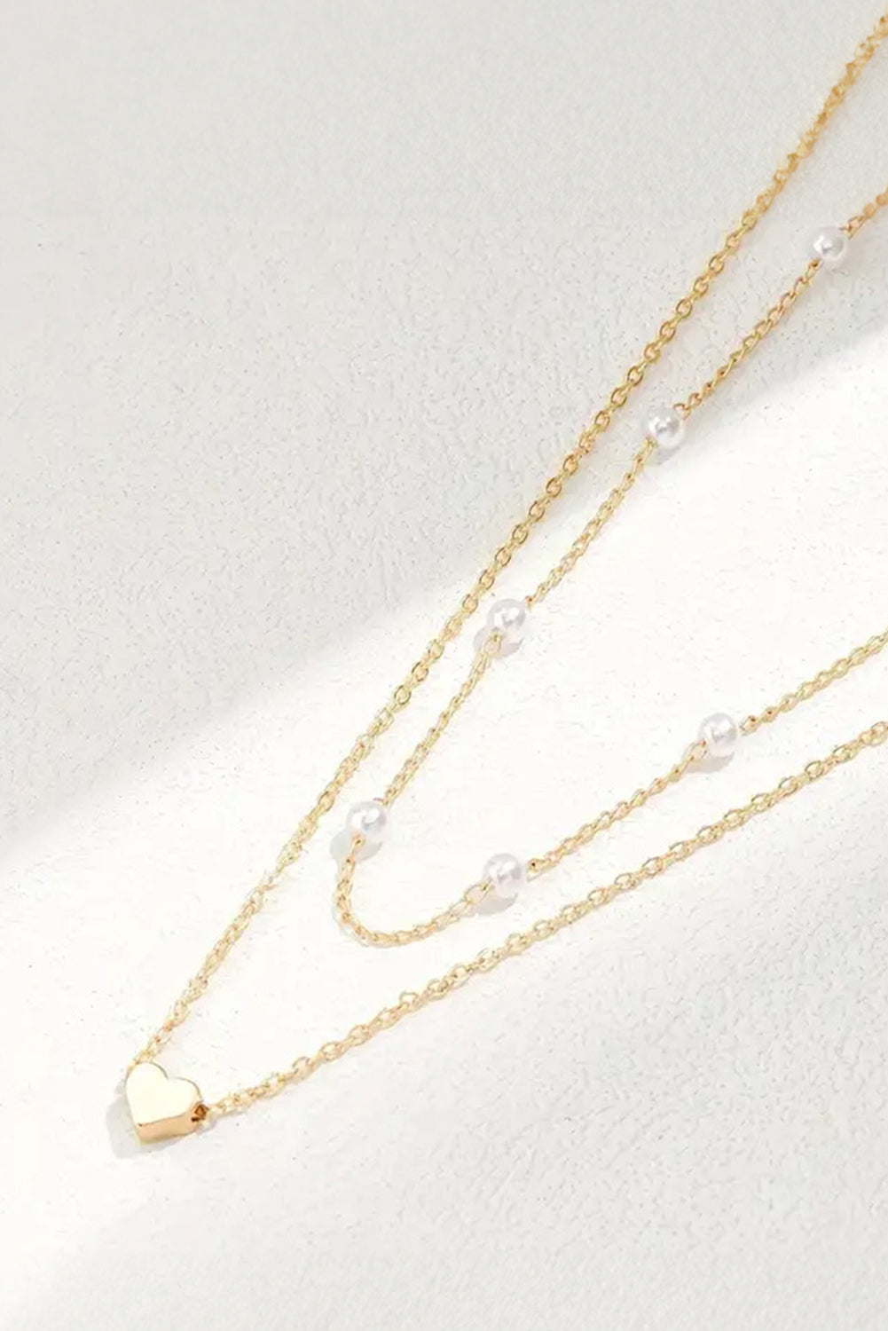 Gold Pearl Heart Chain Necklace - HieuLuxe