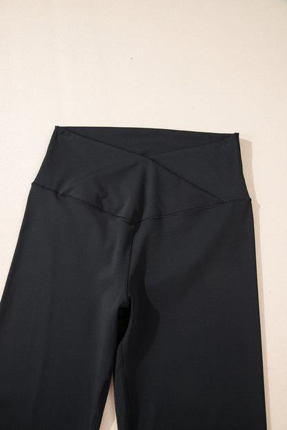 Black V Shape High Waist Flared Leggings - HieuLuxe