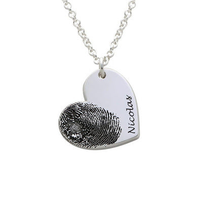 Personalized Fingerprint Necklace Custom Heart Necklace Name Necklace Memorial Gift Christmas Gift Valentines Day Gift - HieuLuxe