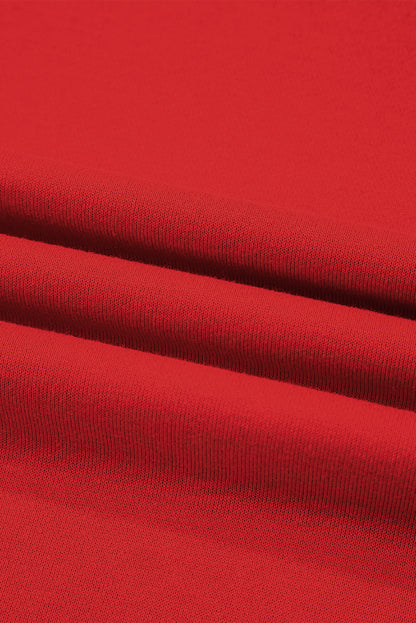 Fiery Red Preppy Striped Sleeve Loose Sweatshirt - HieuLuxe