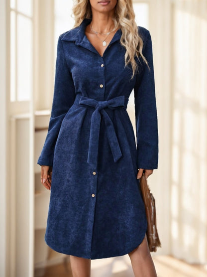 Women's Solid Color Long Sleeve Midi Dress Fall Women Dresses