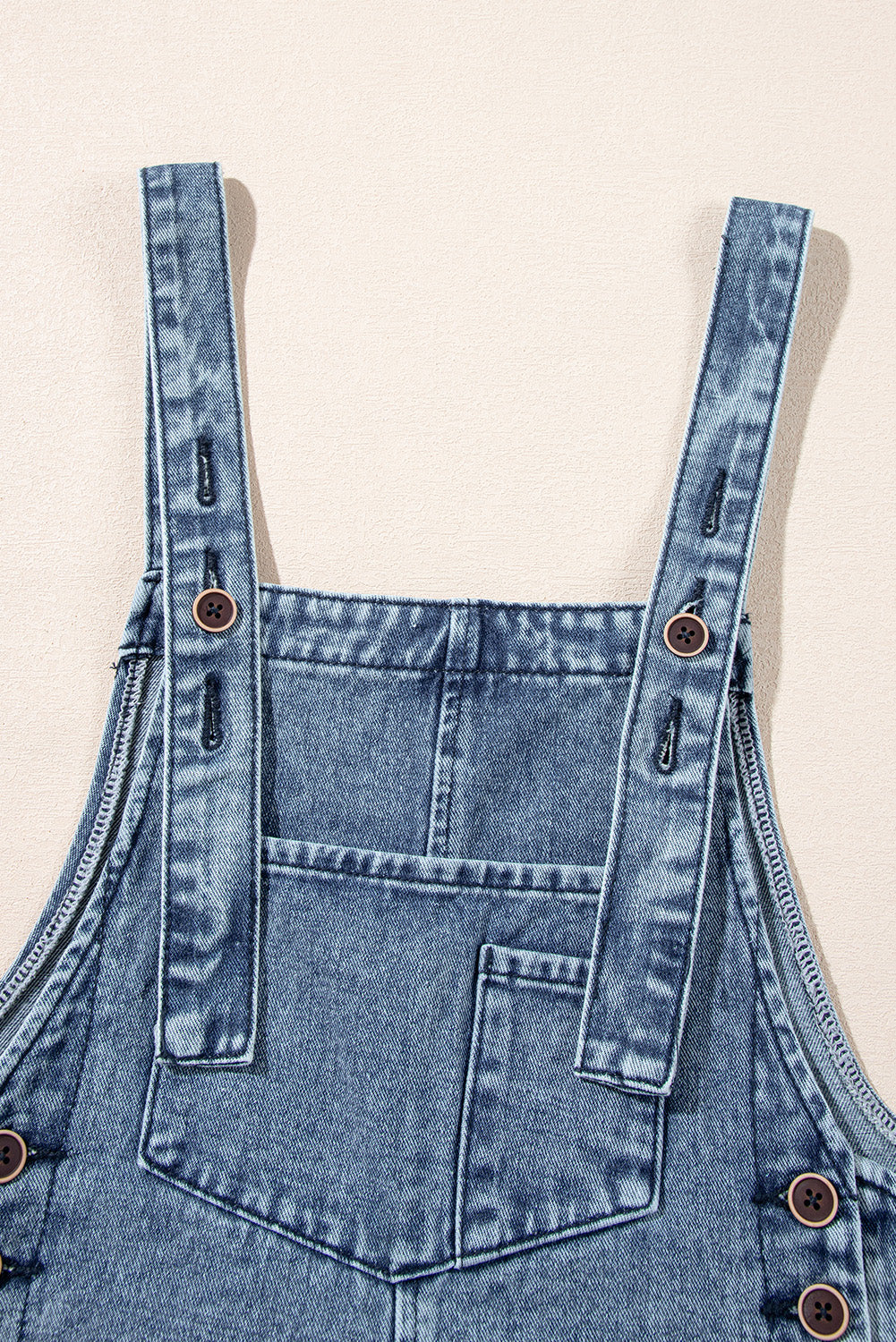 Stone Blue Distressed Bib Pocket Wide Leg Denim Overall - HieuLuxe