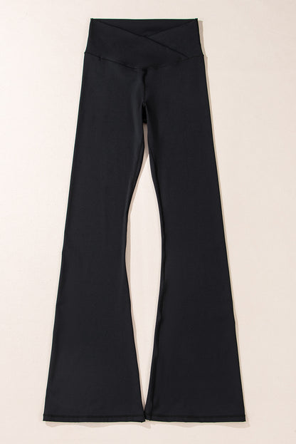 Black V Shape High Waist Flared Leggings - HieuLuxe