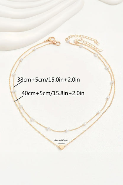Gold Pearl Heart Chain Necklace - HieuLuxe