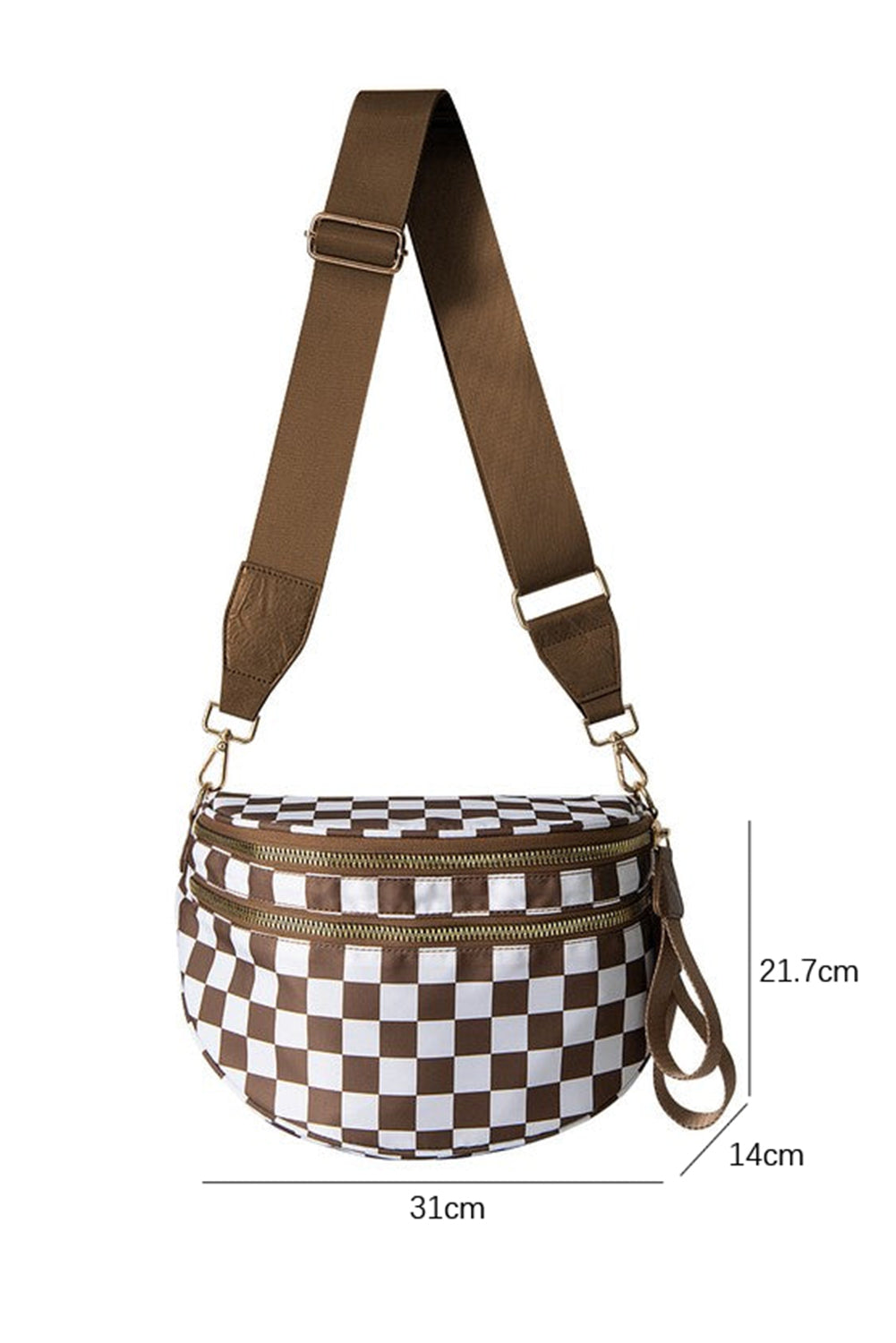 Chestnut Checkered Print Wide Strap Large Crossbody Bag - HieuLuxe