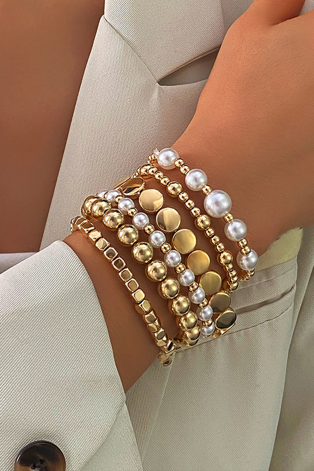 Gold Minimalist Pearl Beaded Bracelet Set - HieuLuxe