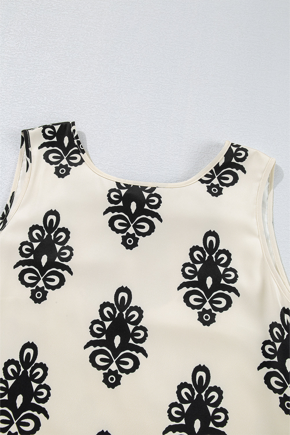 Beige Geometric Printed Sleeveless Hollowed Bowknot Back Mini Dress - HieuLuxe