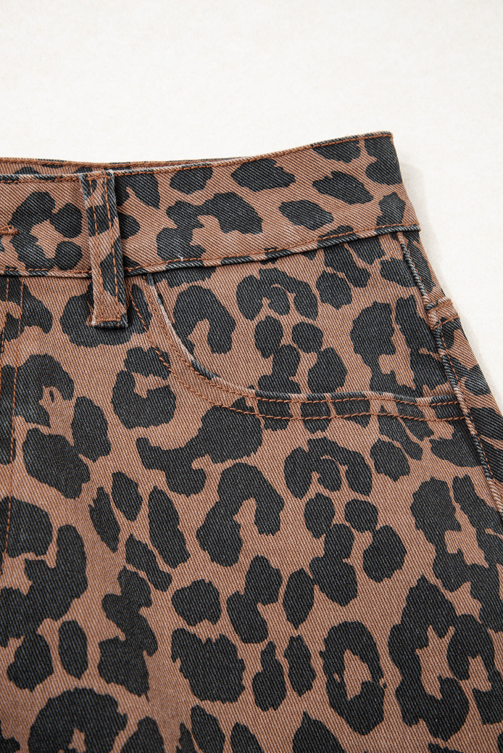 Brown Leopard Frayed Split Denim Midi Skirt - HieuLuxe