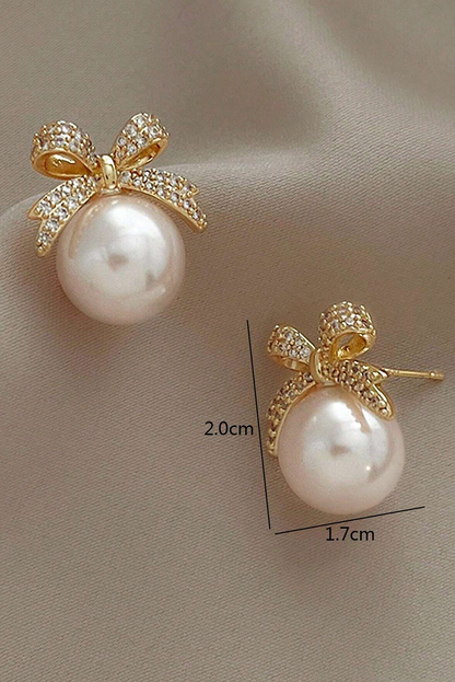 Gold Rhinestone Bowknot Pearl Earrings - HieuLuxe