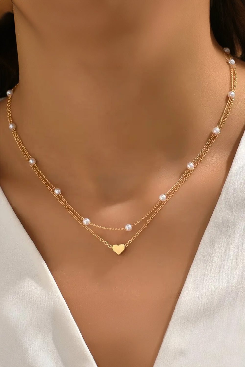 Gold Pearl Heart Chain Necklace - HieuLuxe