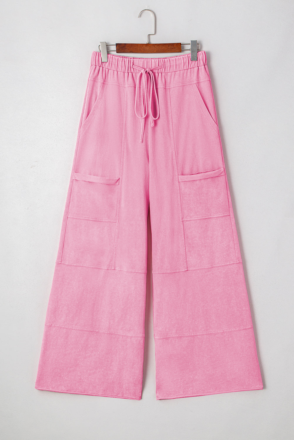 Bonbon Mineral Wash Exposed Seam Wide Leg Cargo Pants - HieuLuxe