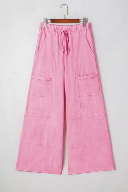 Bonbon Mineral Wash Exposed Seam Wide Leg Cargo Pants - HieuLuxe