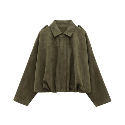 Green Suede Bomber Jacket Coat