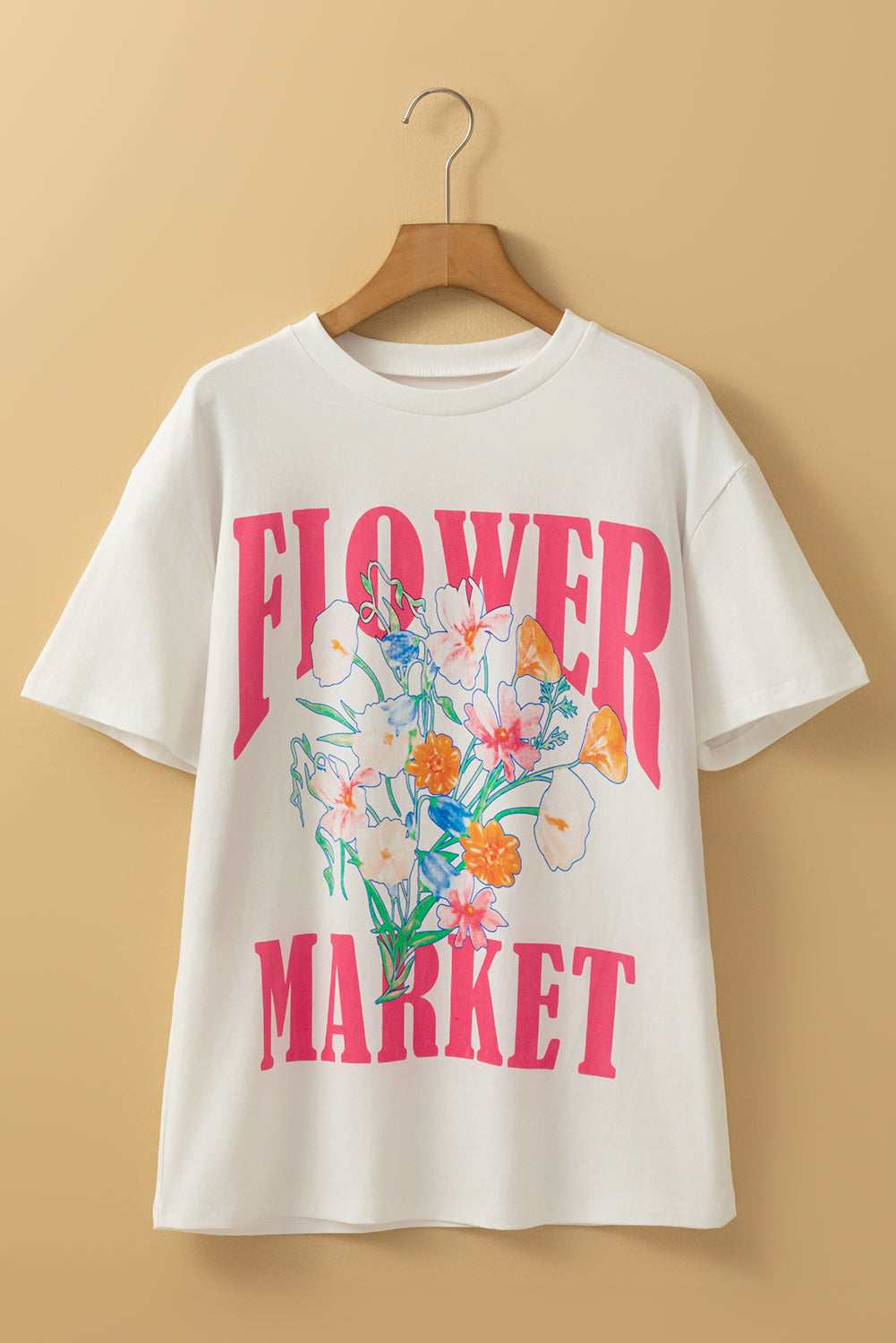 White FLOWER MARKET Letter Graphic T Shirt - HieuLuxe