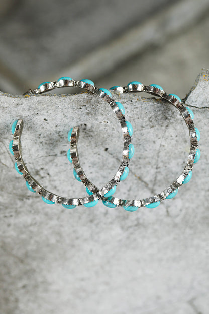 Sky Blue Turquoise Big Circle C-shaped Earrings - HieuLuxe