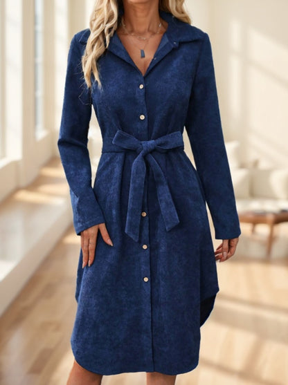 Women's Solid Color Long Sleeve Midi Dress Fall Women Dresses