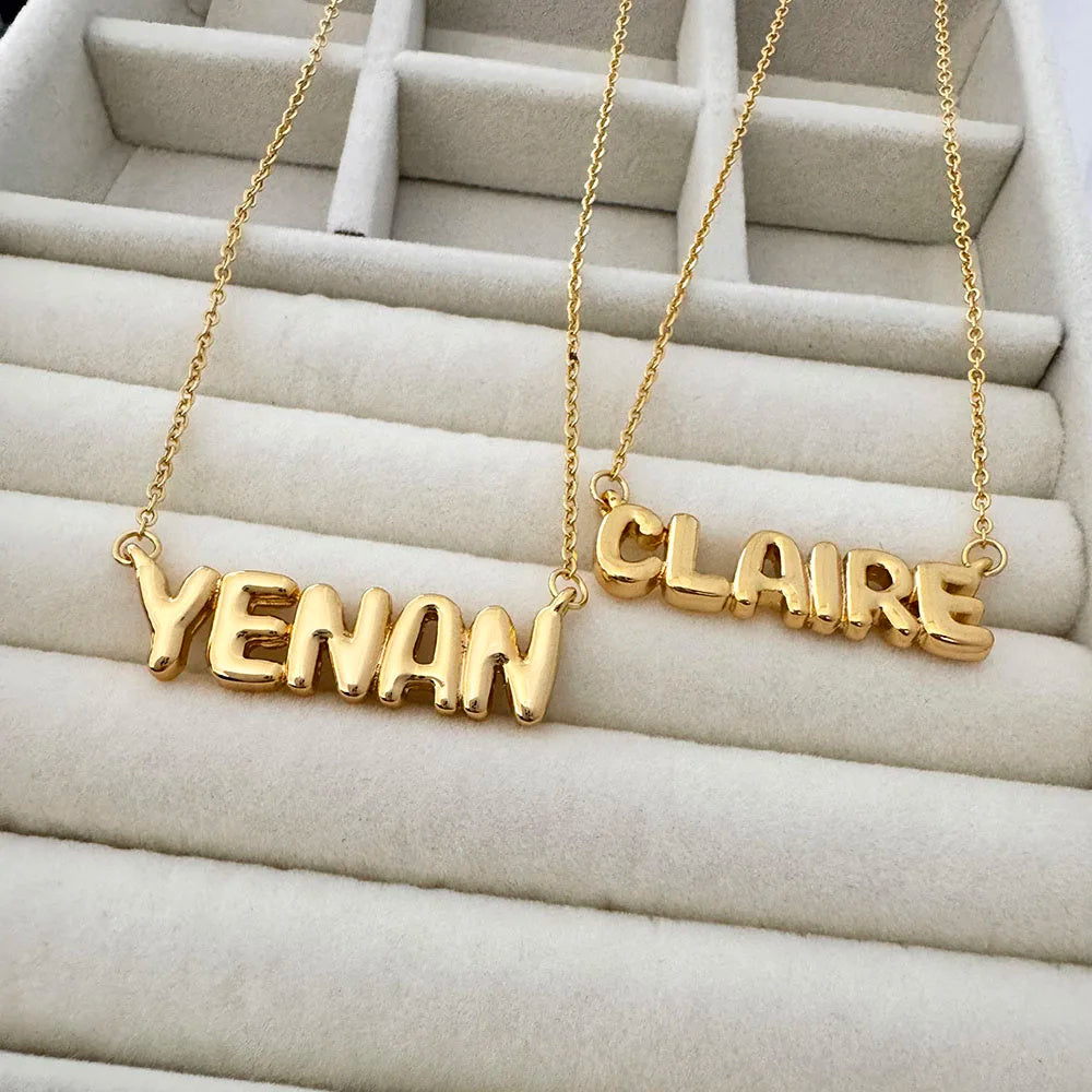 Customized Bubble Name Necklace, Fashionable Mini 3D Letter Necklace - HieuLuxe