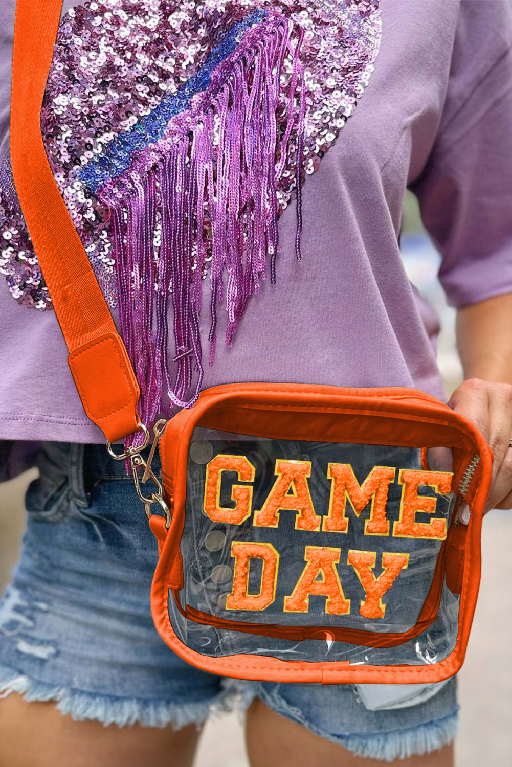 Orange Chenille GAME DAY Pattern Clear Bag - HieuLuxe