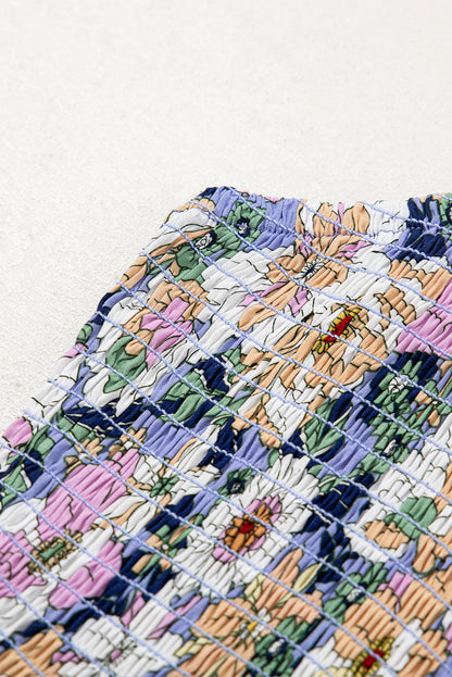 Purple Floral Square Neckline Stretch High Waist Jumpsuit - HieuLuxe