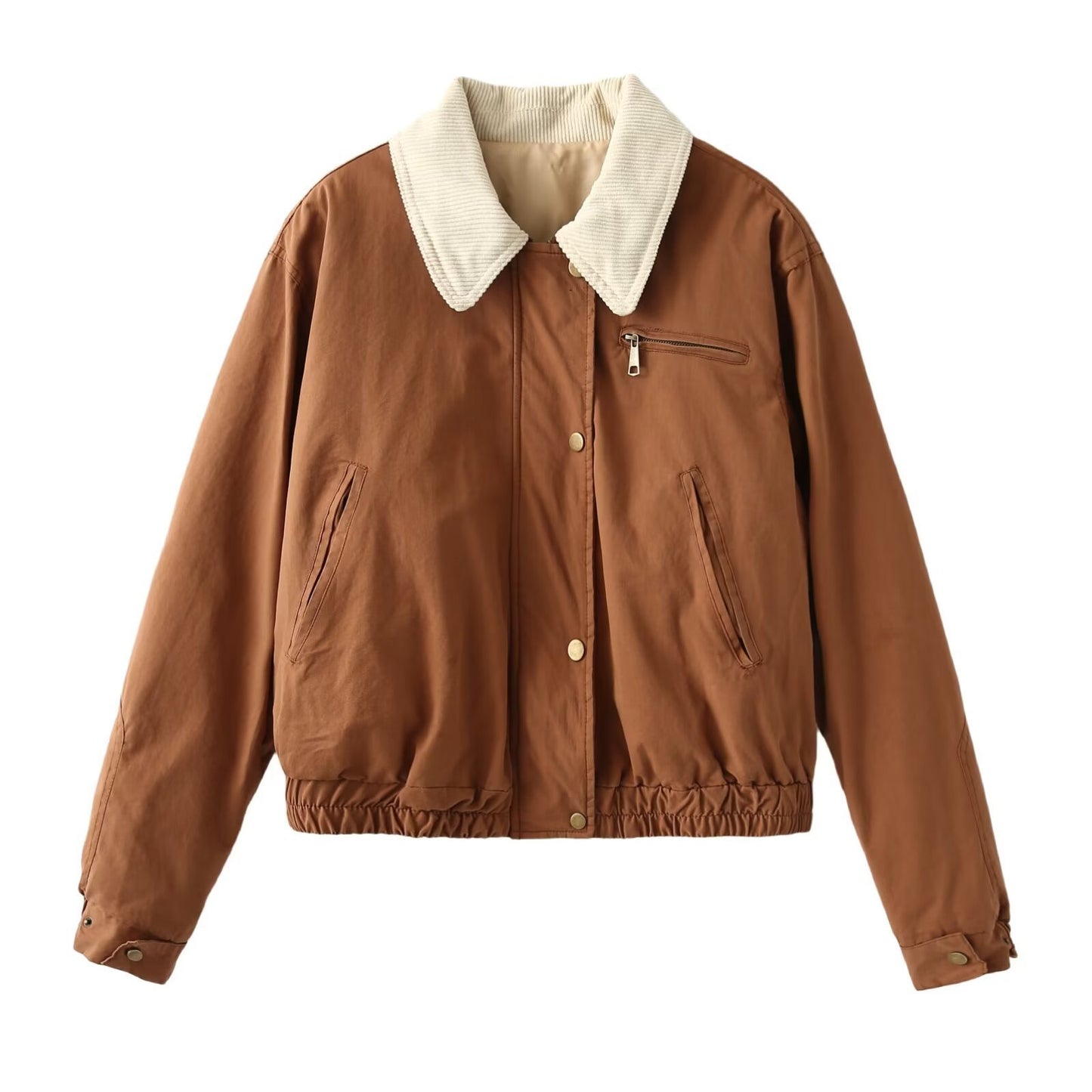 Women's Casual Contrast Color Neckline Bomber Puffer Jacket