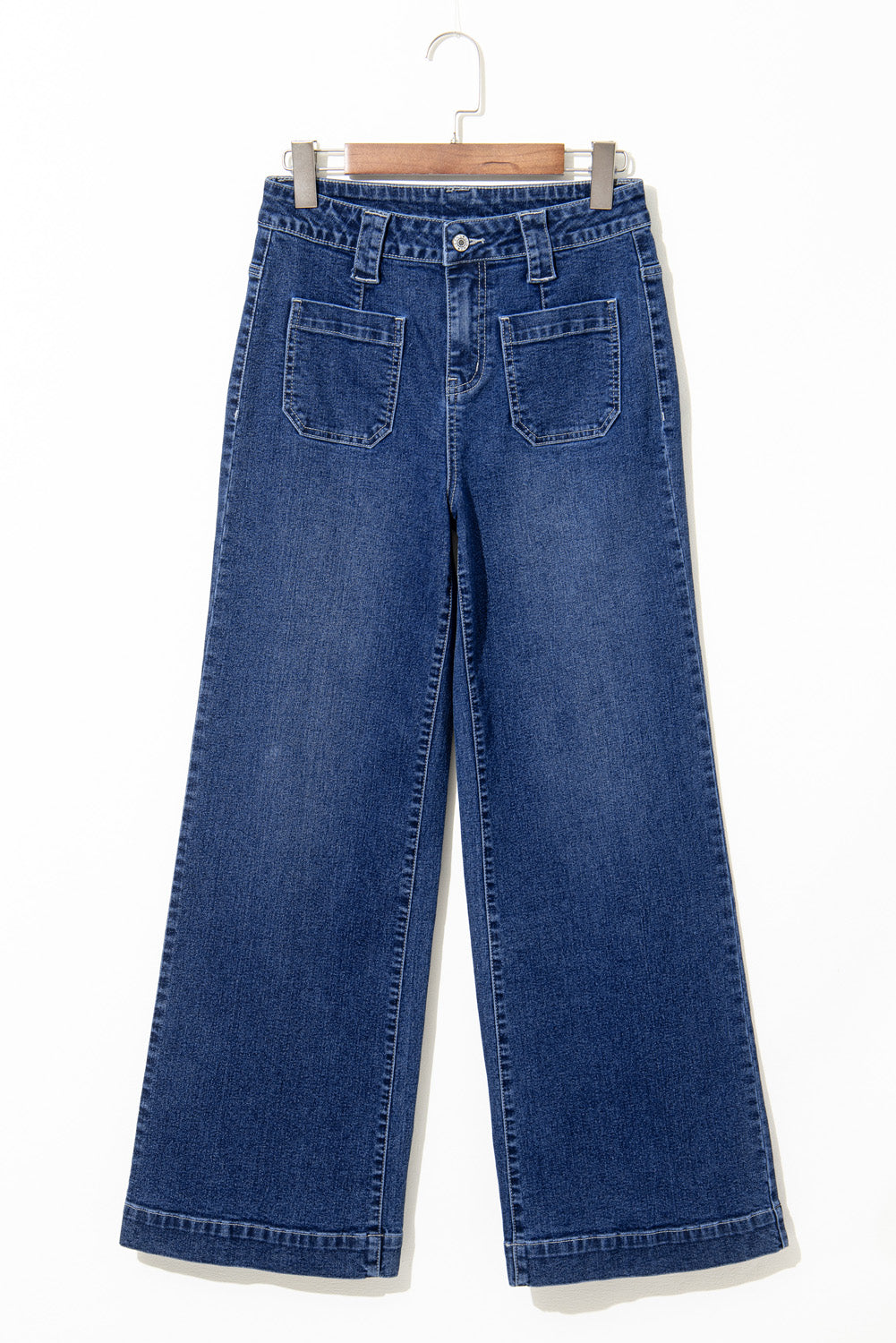 Sail Blue Wide Leg Pocketed High Waist Jeans - HieuLuxe