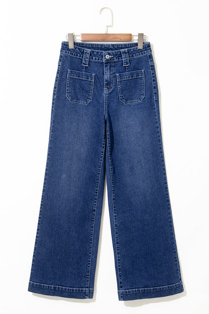 Sail Blue Wide Leg Pocketed High Waist Jeans - HieuLuxe